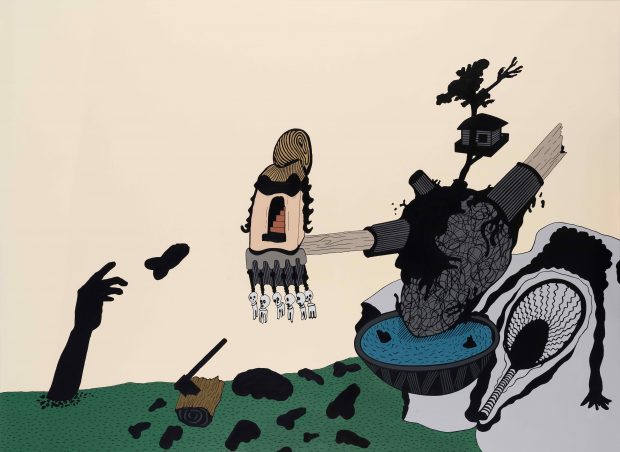 Bugra Erols Werk "Stone heart" (Acrylic on canvas 160x220cm 2017 ©CHROMA)