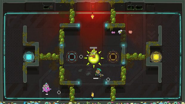 In bunten und vielfältigen Miniarenen treten die Spieler*innen zu den Duellen an. (Quelle: Flaming Flamingo)