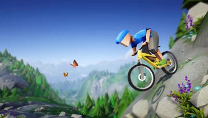 Held mit Würfelkopf: Ihr steuert den Radfahrer im Spiel Lonely Mountains: Downhill. (Quelle: Megagon Industries)